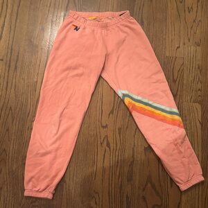 Aviator Nation Pink sweatpants with stripe.